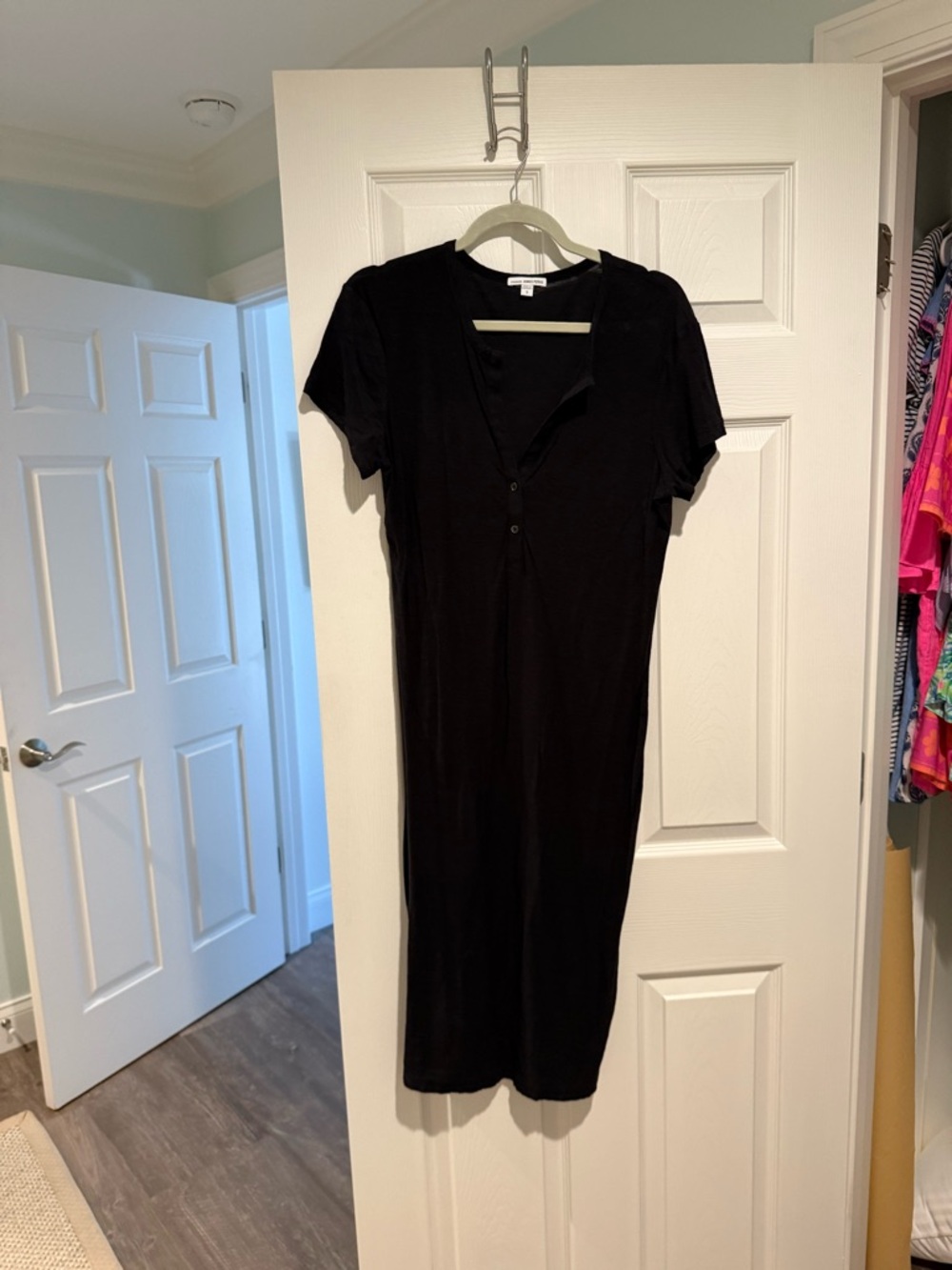 James Perse Black Short-Sleeve Midi Shirt Dress